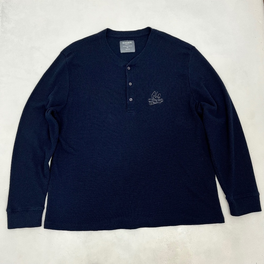 Bonobos Men’s L Blue Henley Shirt Long Sleeve Cotton Knit Standard Fit‎ Soft
